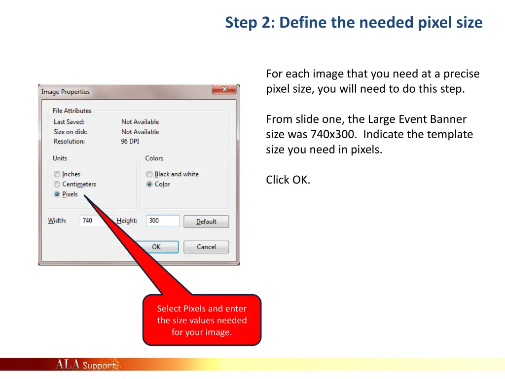 step 2 define the needed pixel size