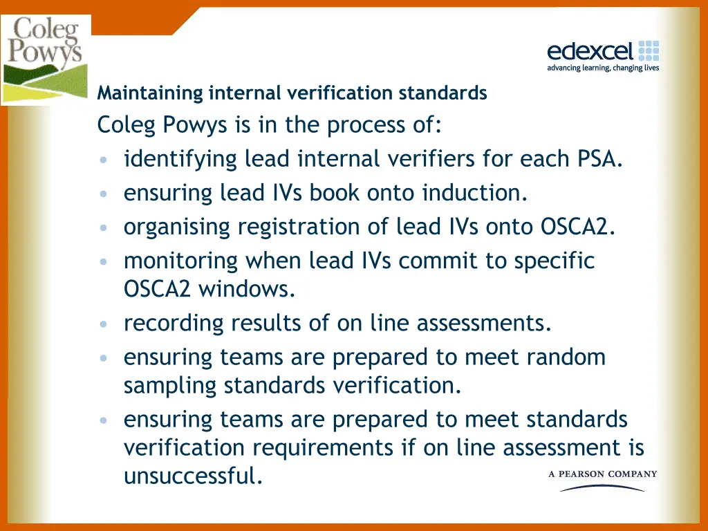 maintaining internal verification standards coleg
