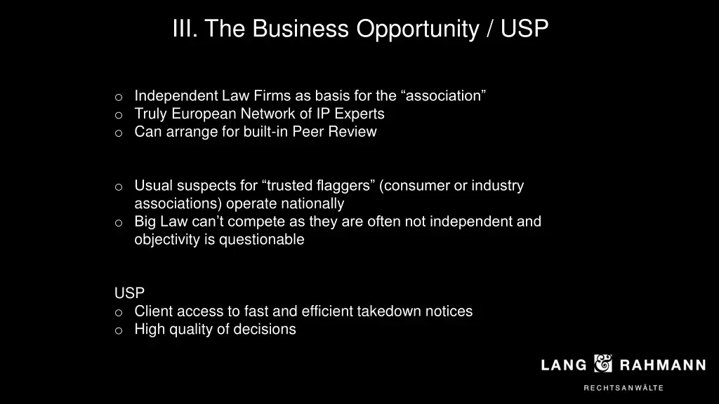 iii the business opportunity usp