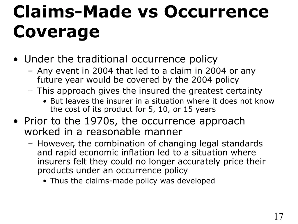 claims made vs occurrence coverage 1