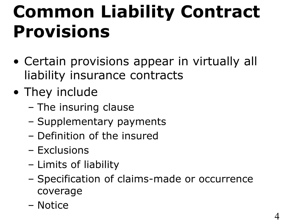 common liability contract provisions