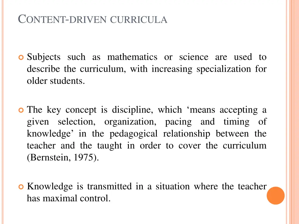 c ontent driven curricula