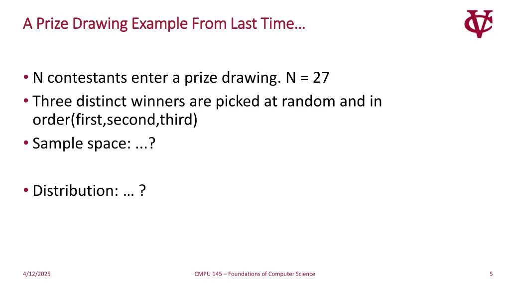 a prize drawing example from last time a prize