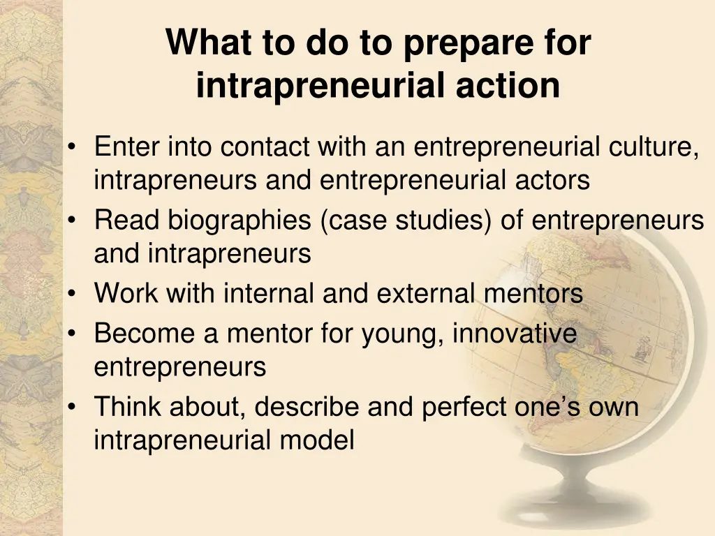 what to do to prepare for intrapreneurial action
