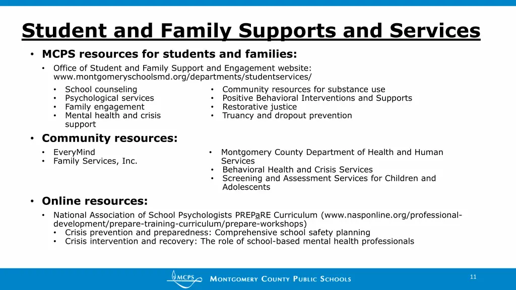 student and family supports and services