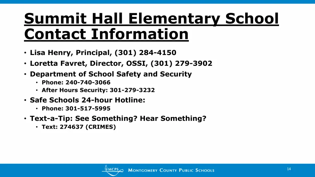 summit hall elementary school contact information