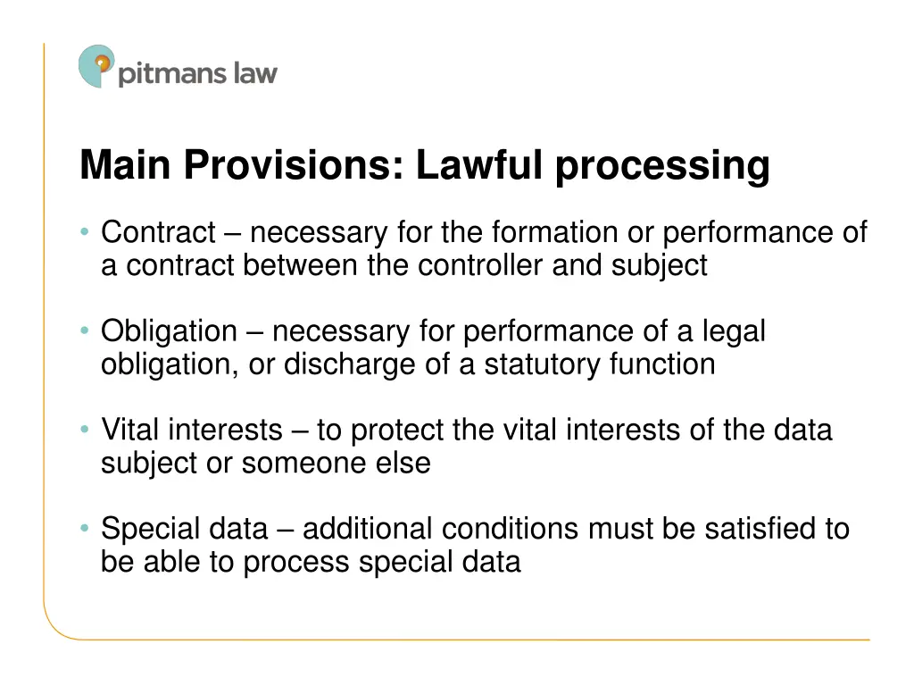 main provisions lawful processing