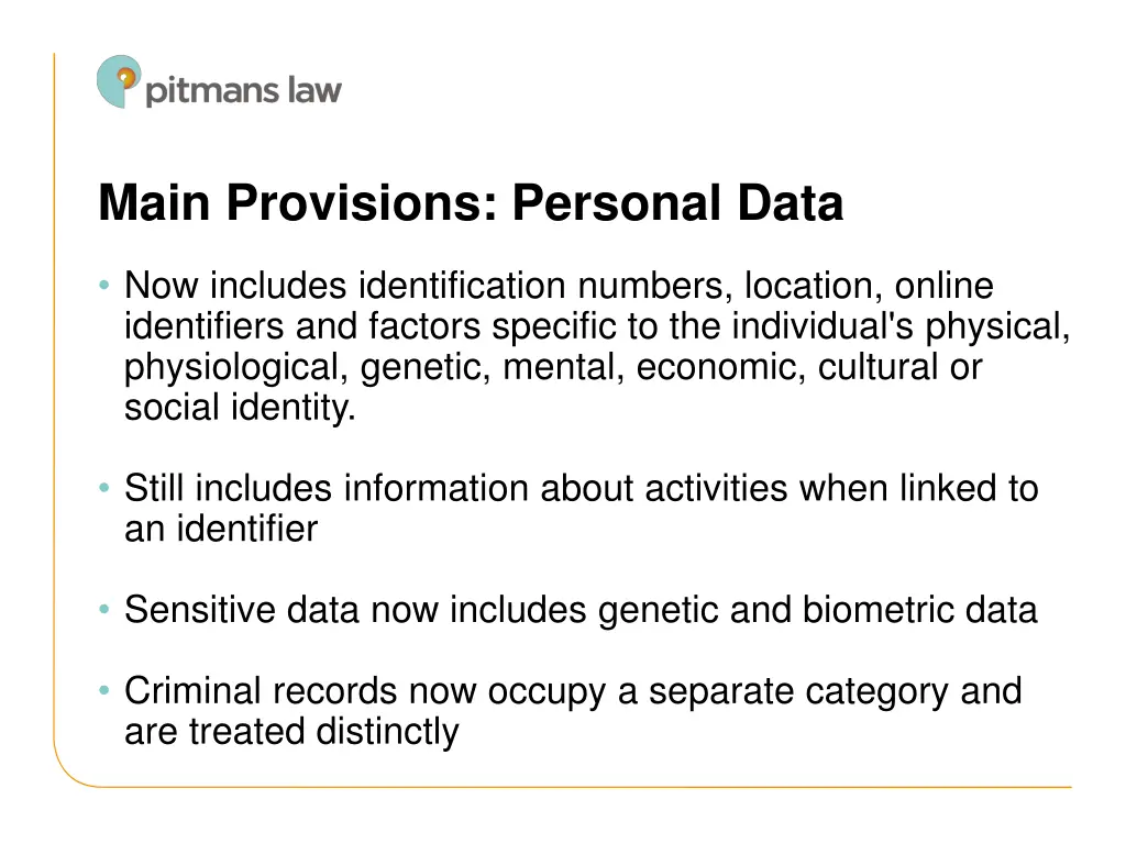 main provisions personal data