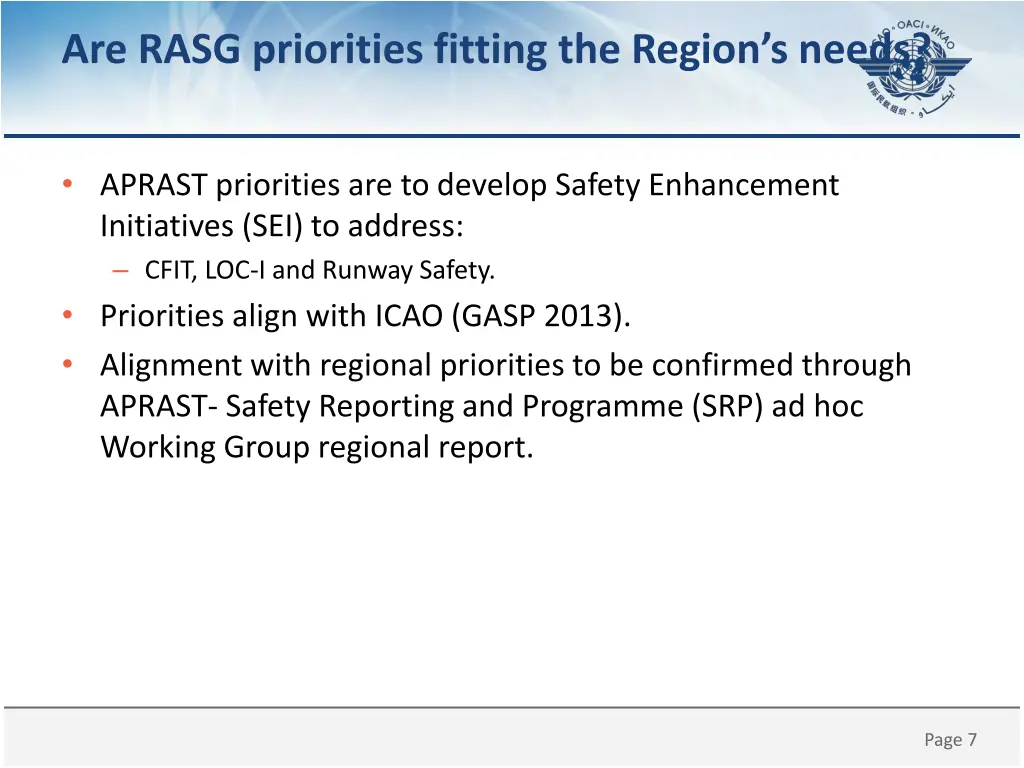 are rasg priorities fitting the region s needs