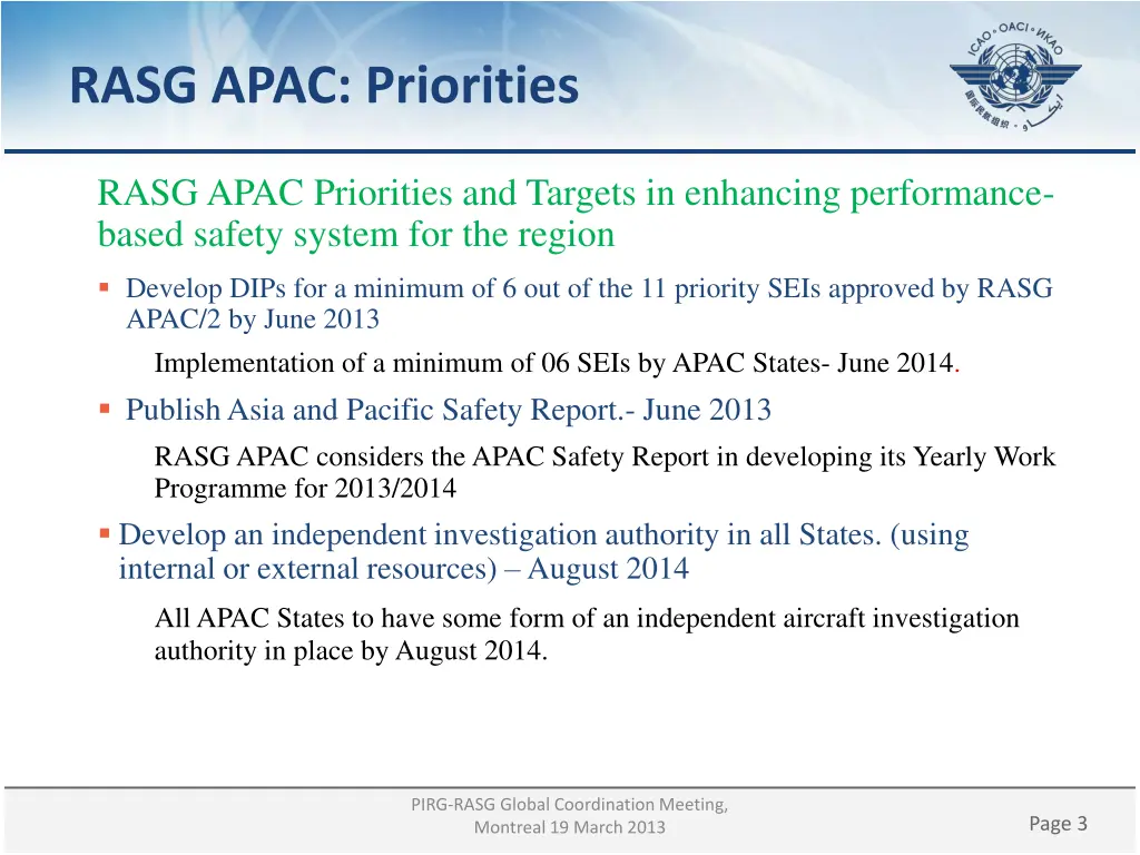 rasg apac priorities