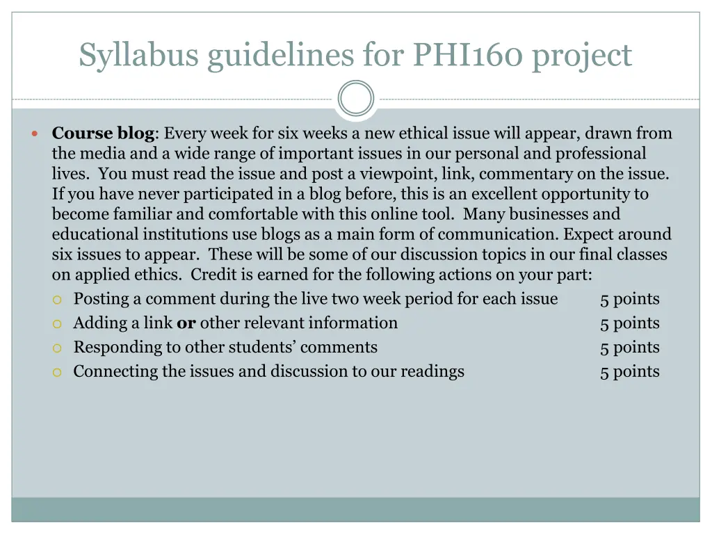 syllabus guidelines for phi160 project