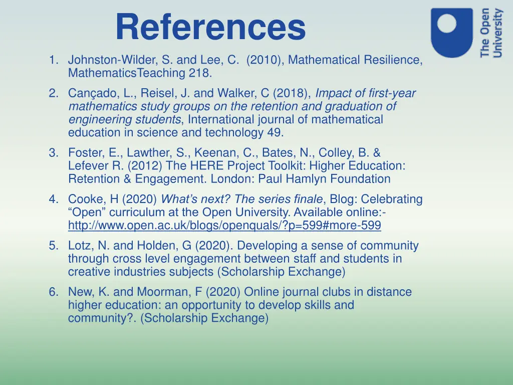 references 1 johnston wilder s and lee c 2010