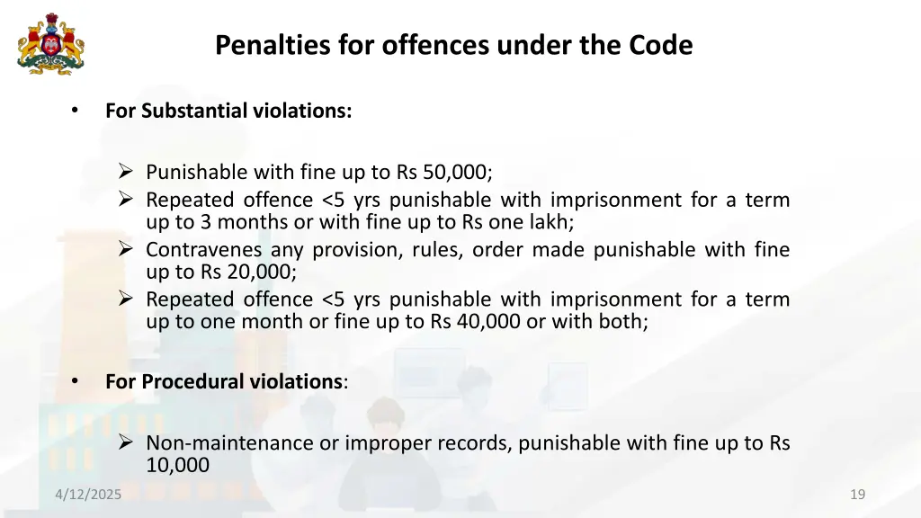 penalties for offences under the code