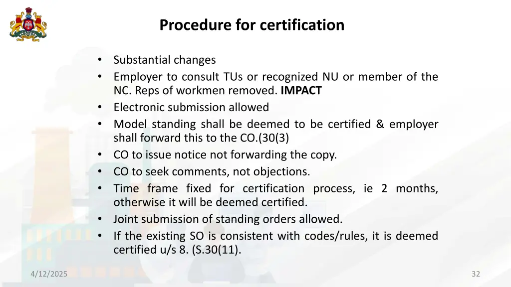 procedure for certification