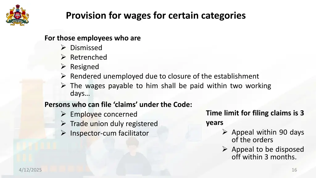 provision for wages for certain categories