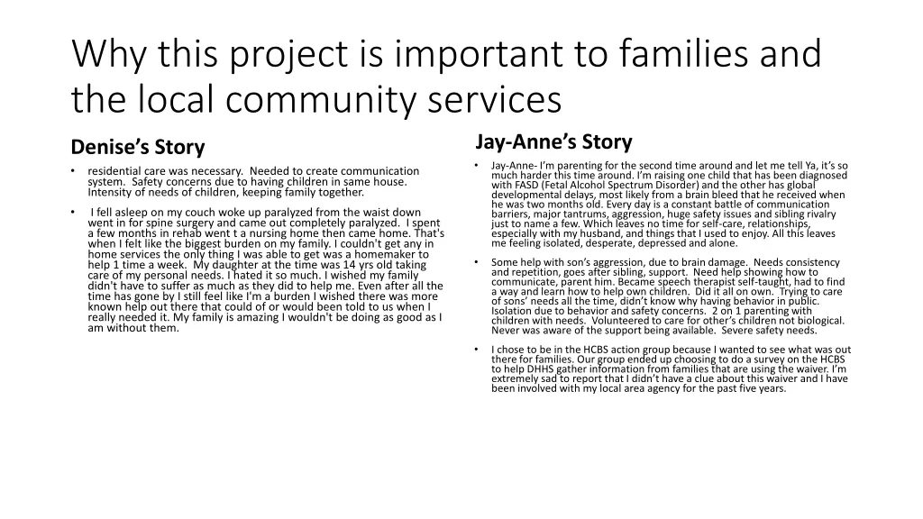 why this project is important to families