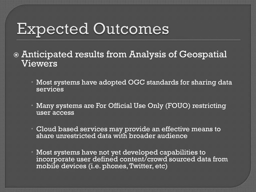 anticipated results from analysis of geospatial