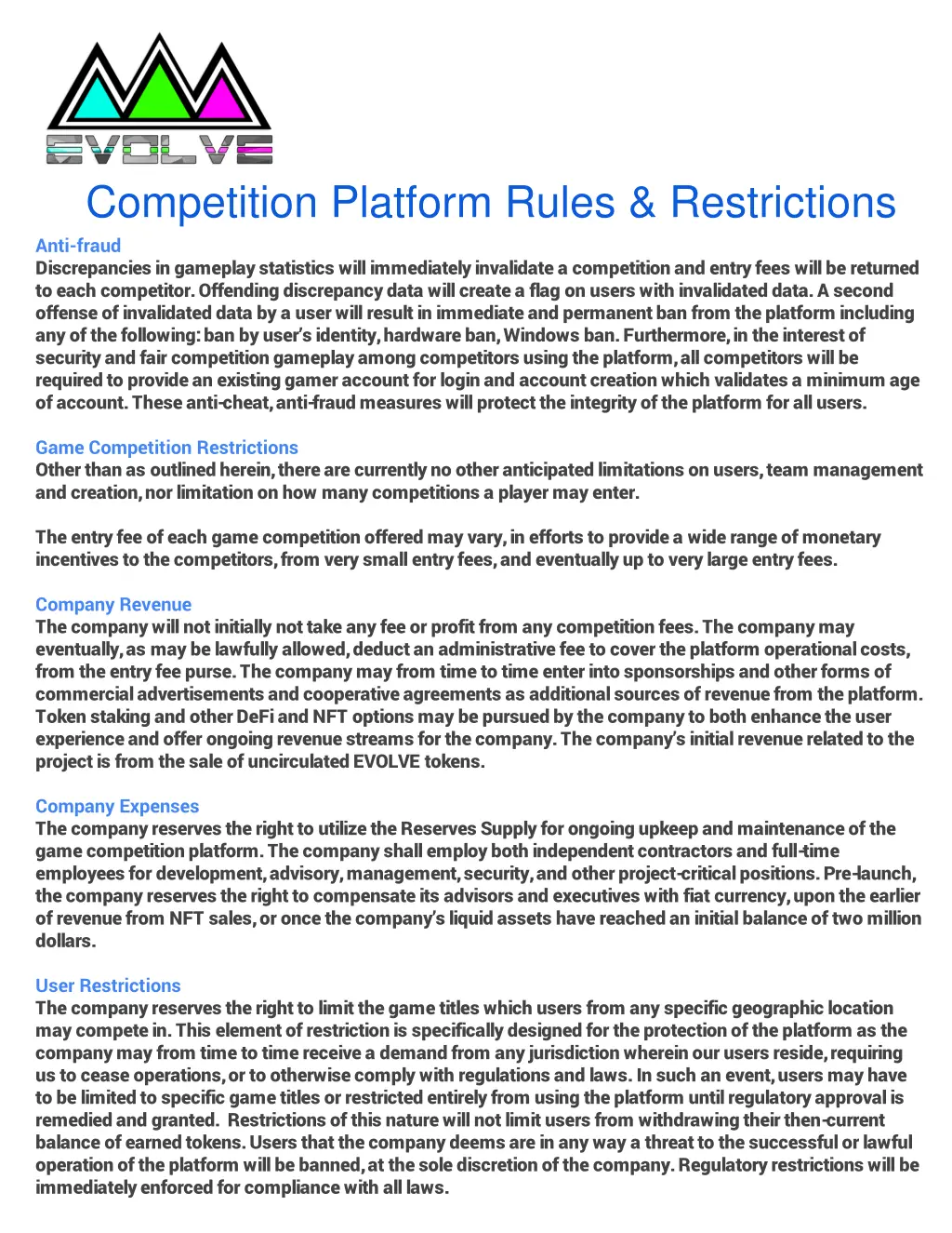competition platform rules restrictions anti