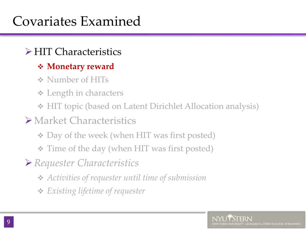 covariates examined
