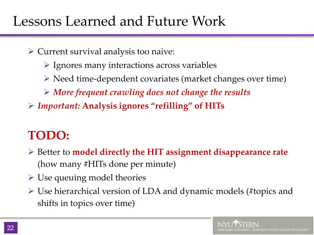 lessons learned and future work