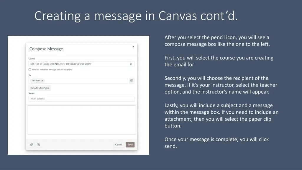 creating a message in canvas cont d