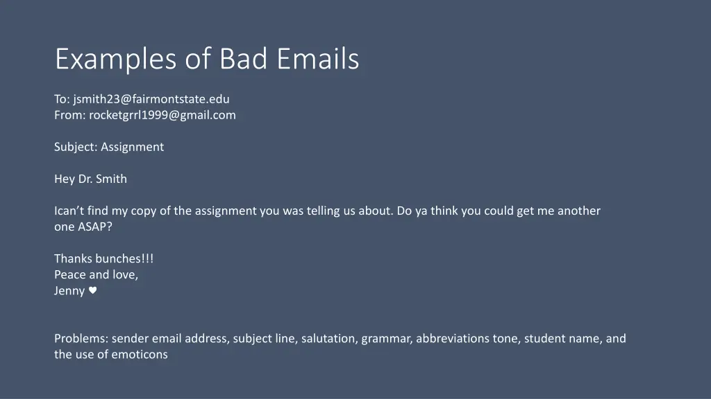 examples of bad emails
