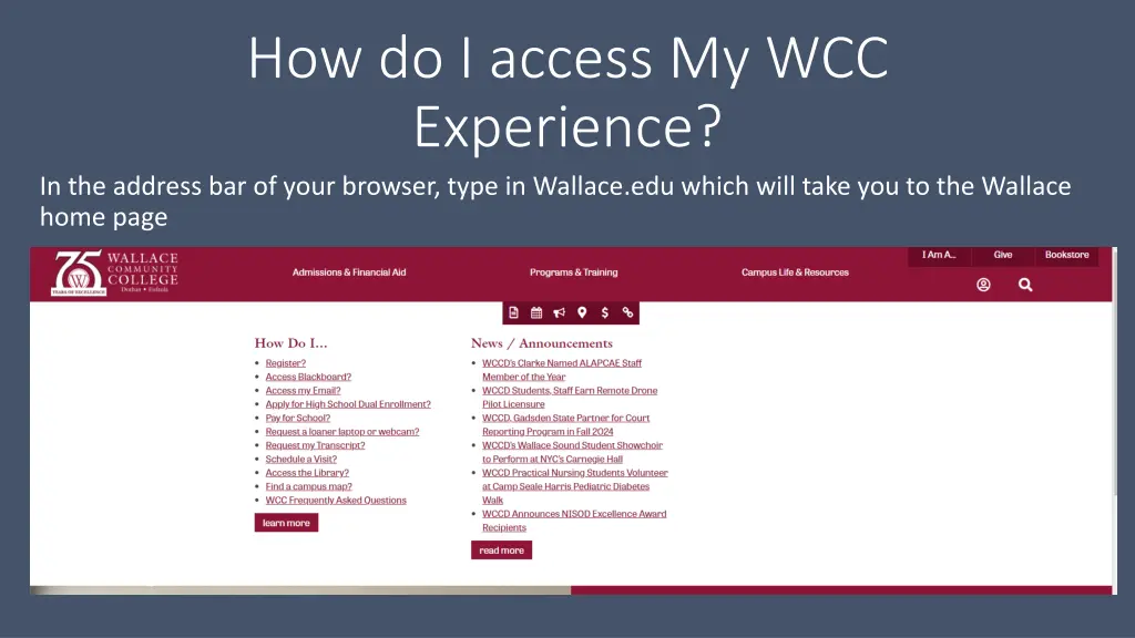 how do i access my wcc experience in the address