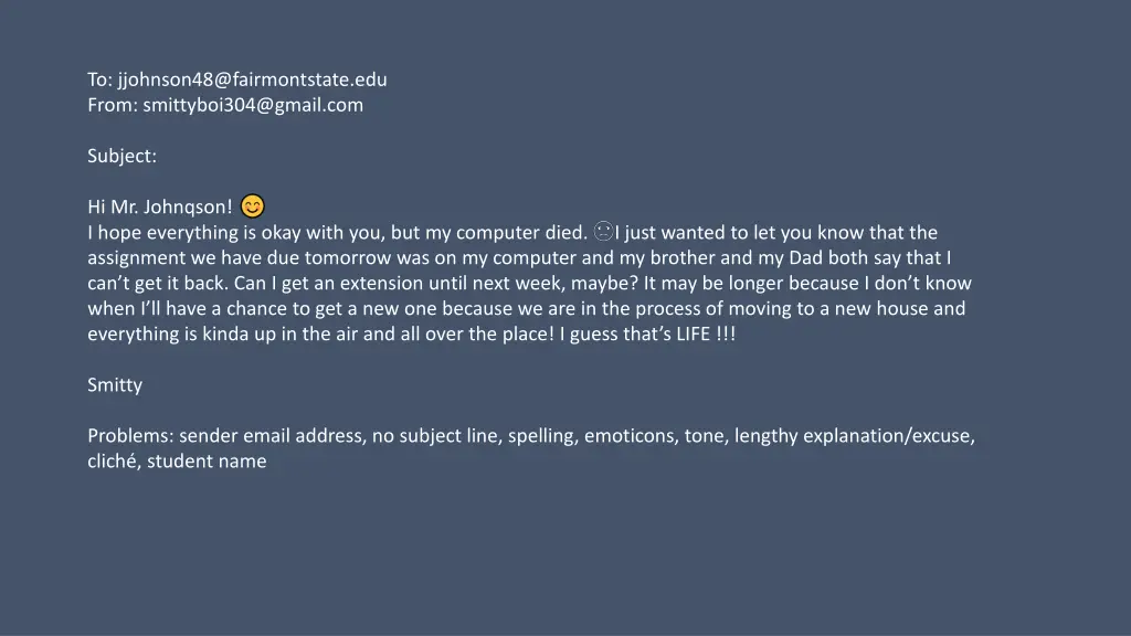 to jjohnson48@fairmontstate edu from