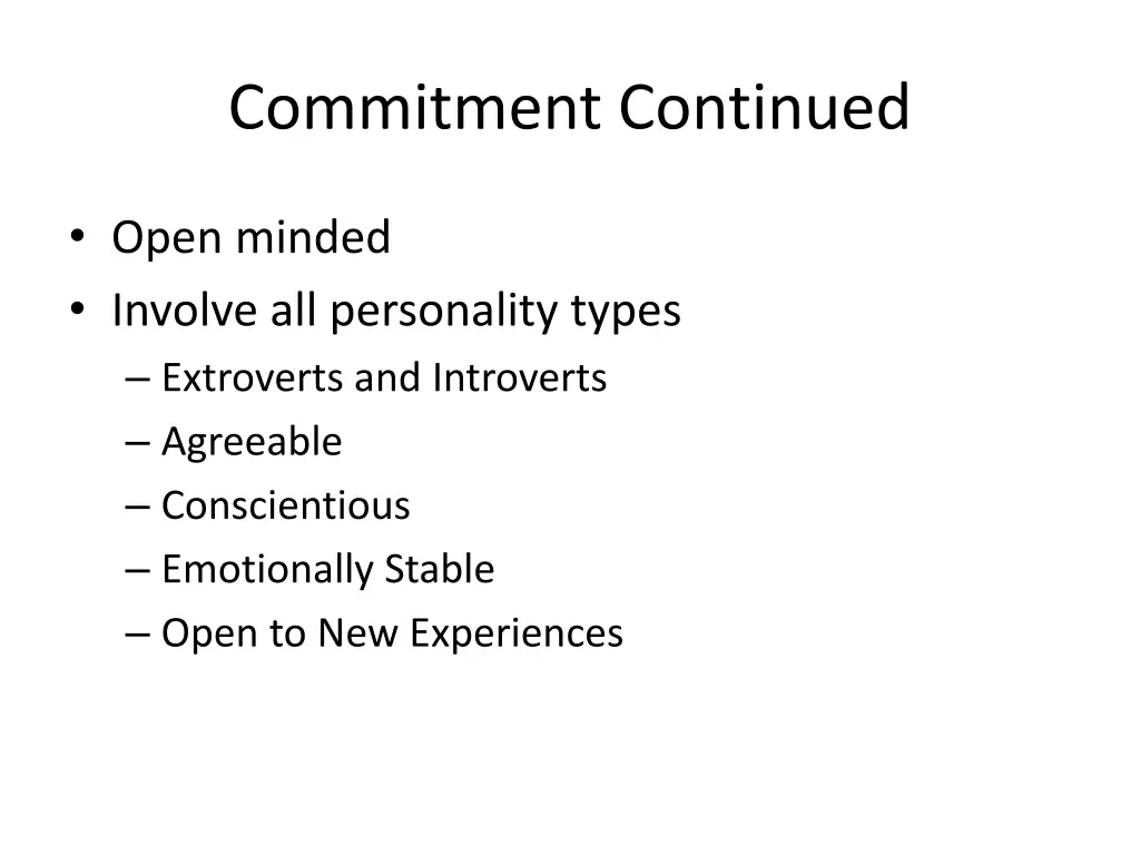 commitment continued