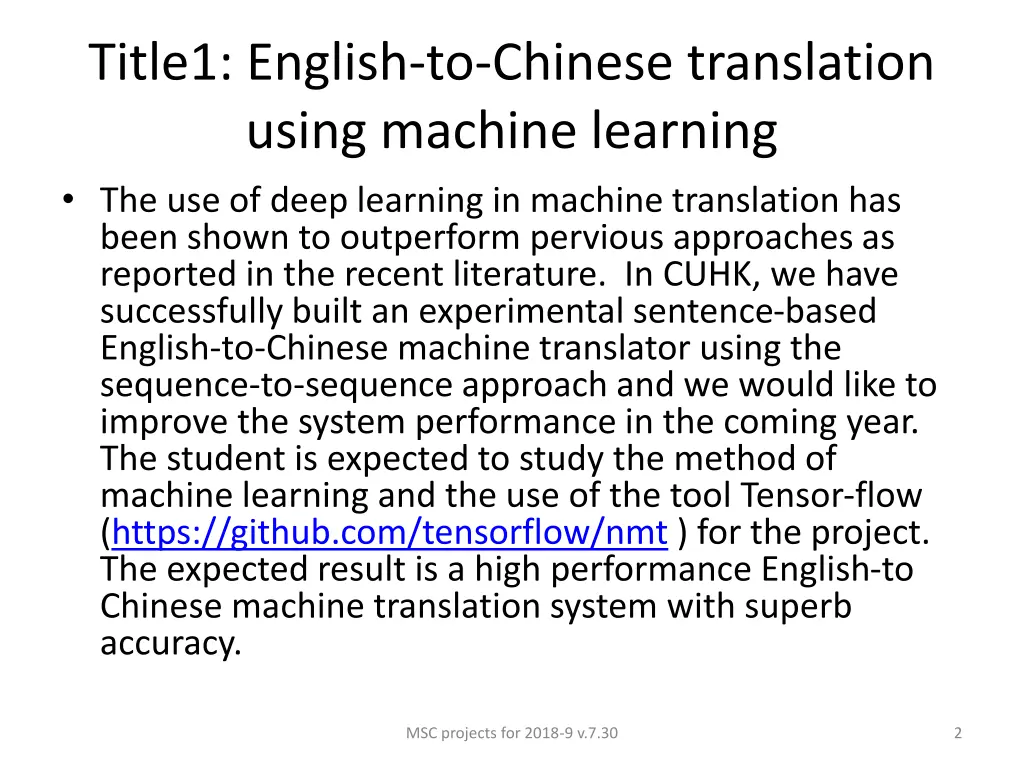 title1 english to chinese translation using