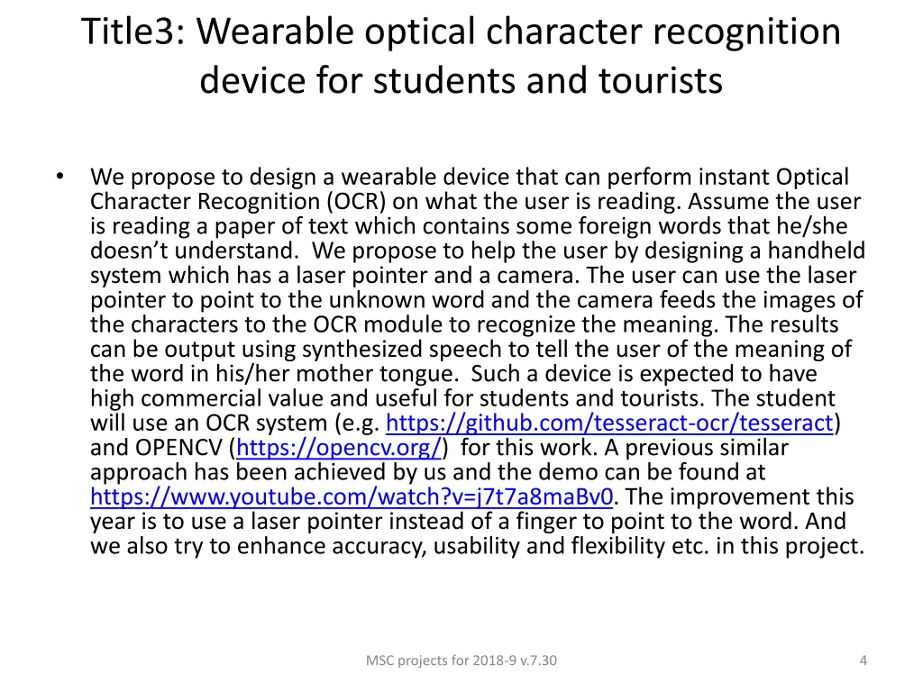 title3 wearable optical character recognition
