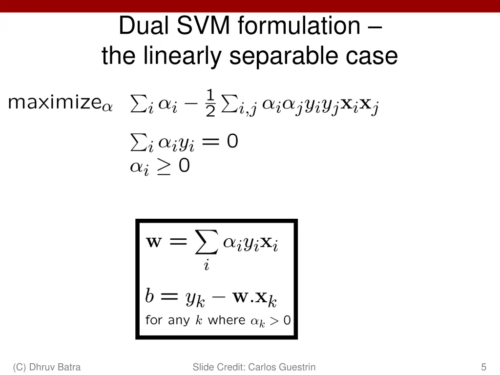 dual svm formulation the linearly separable case