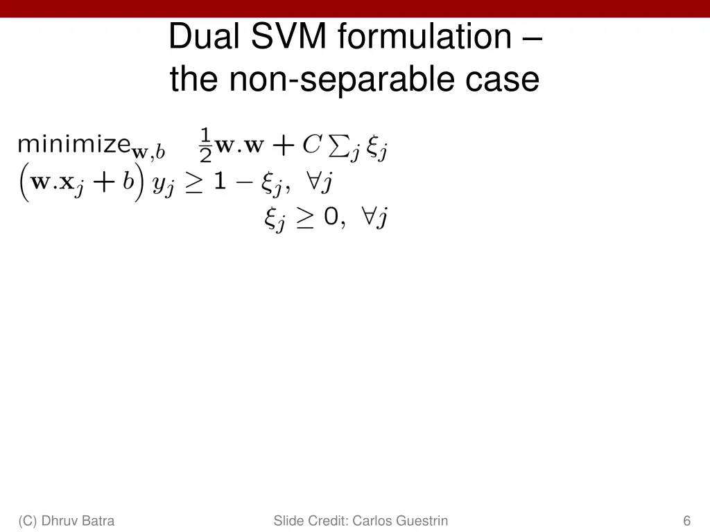 dual svm formulation the non separable case