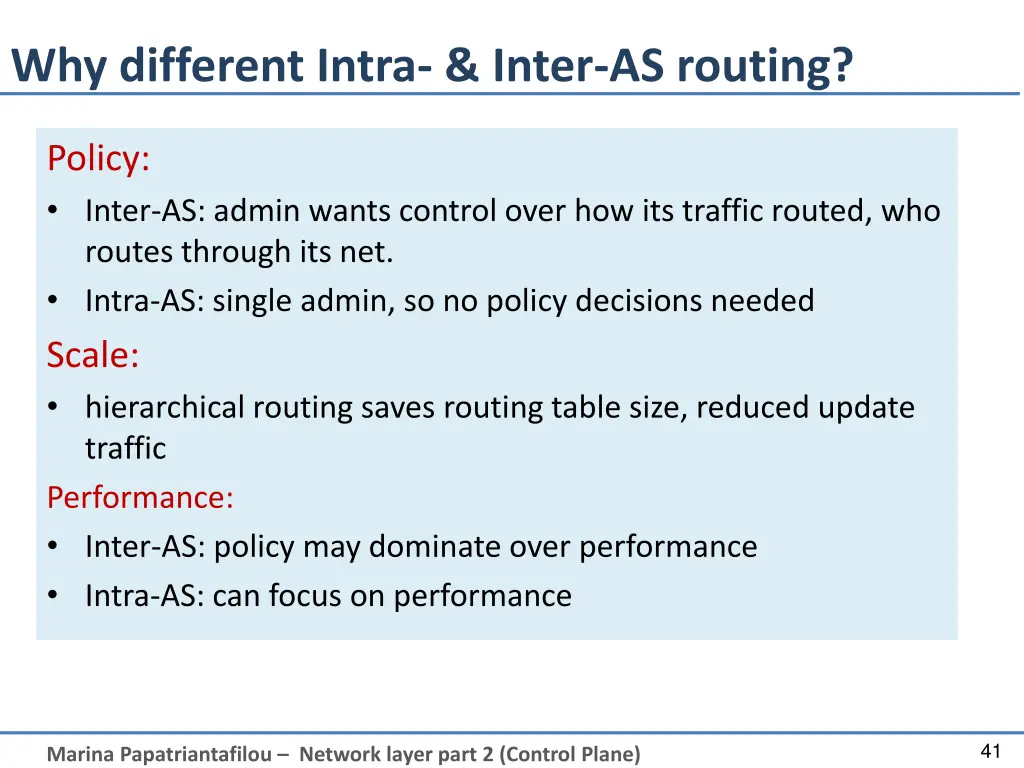 why different intra inter as routing