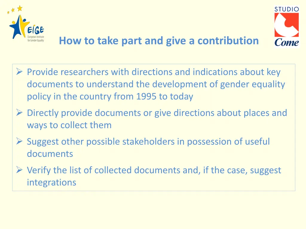 how to take part and give a contribution