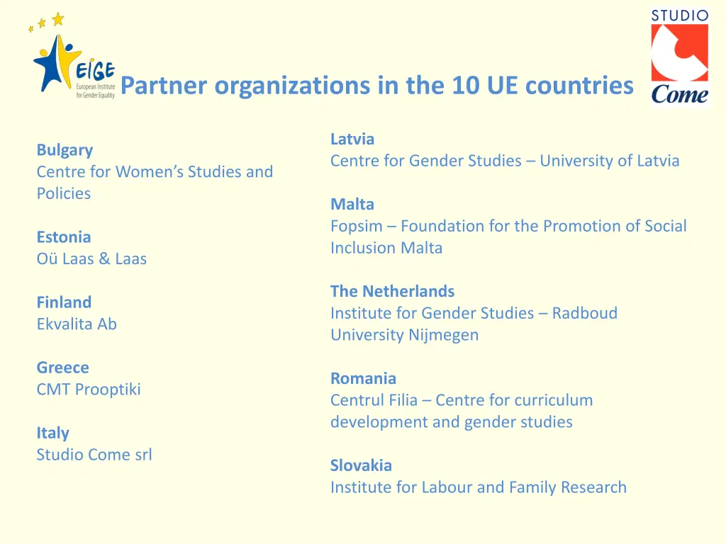 partner organizations in the 10 ue countries