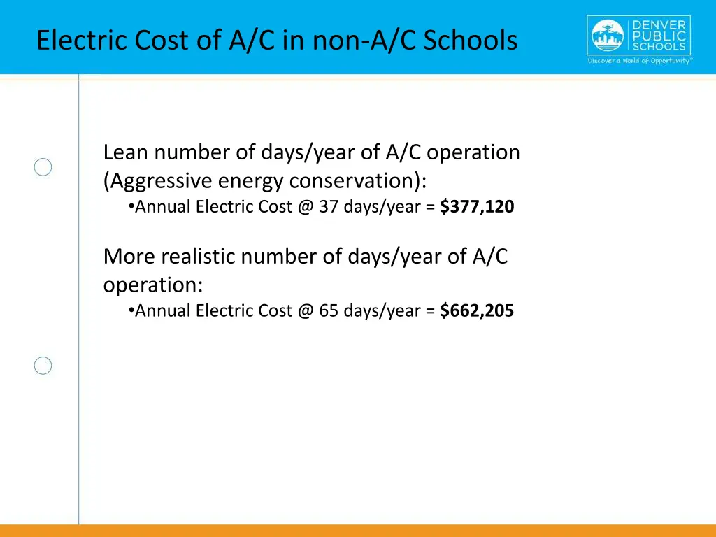 electric cost of a c in non a c schools