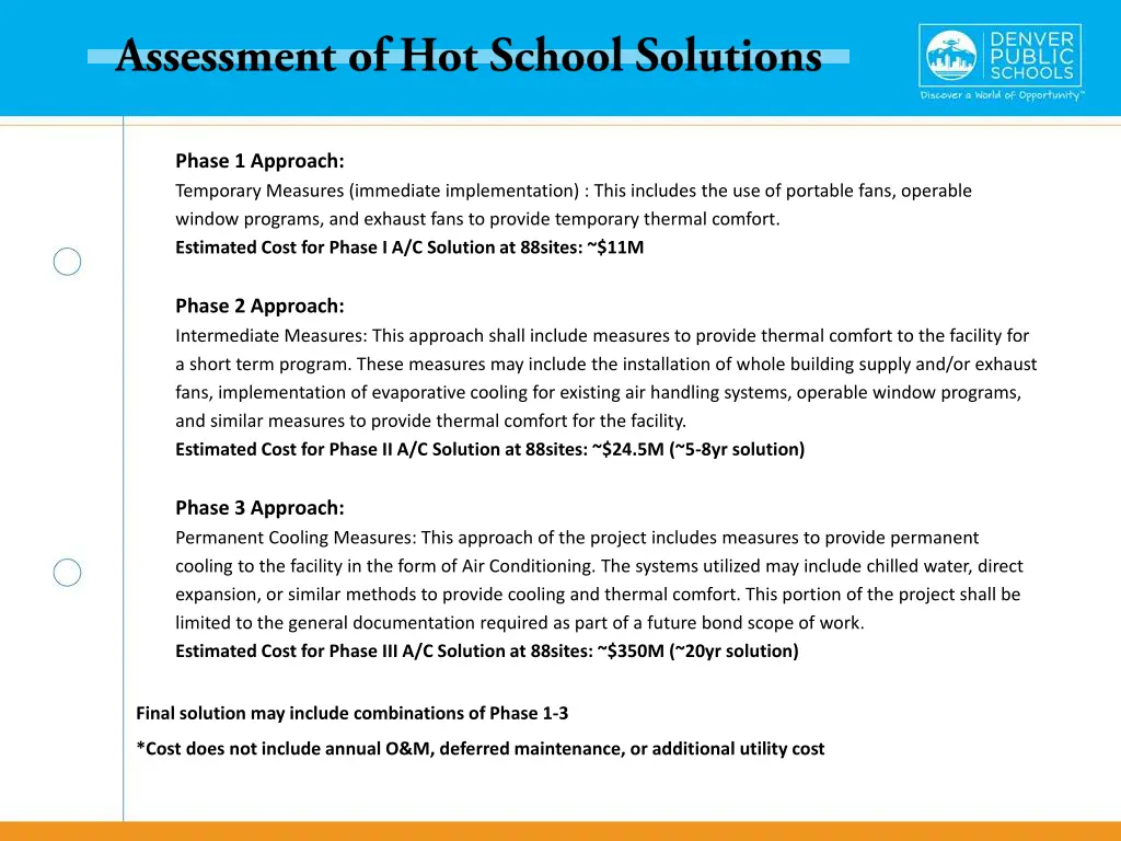 phase 1 approach temporary measures immediate