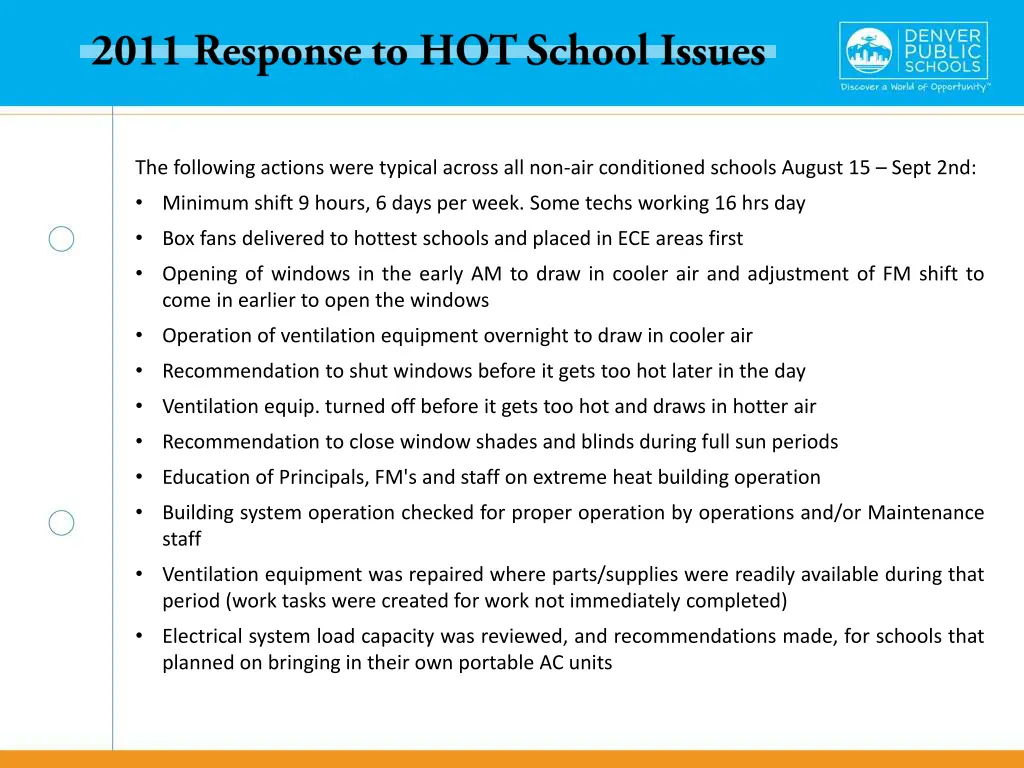 the following actions were typical across