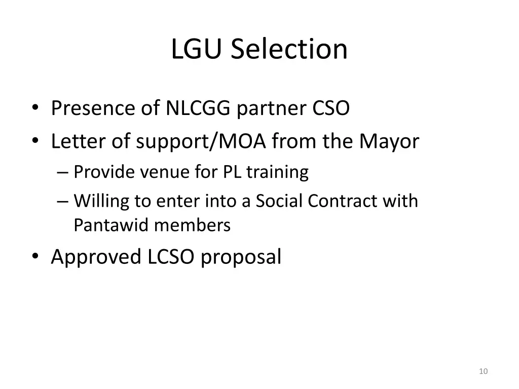 lgu selection