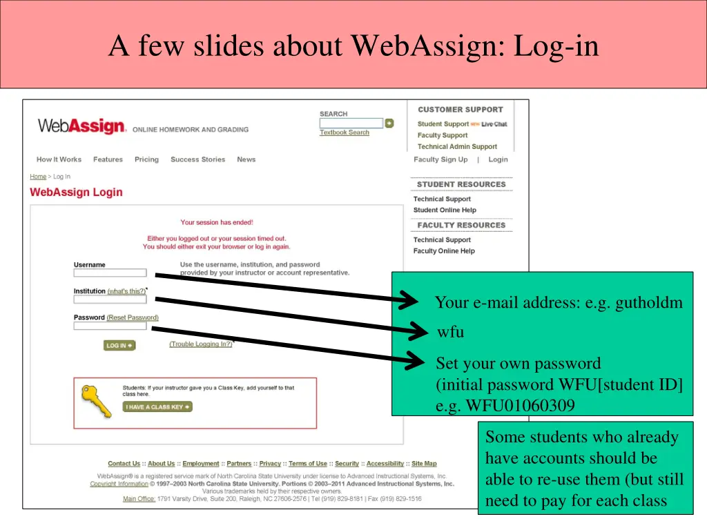 a few slides about webassign log in
