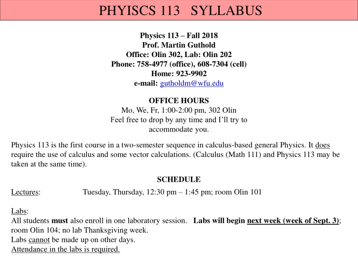 phyiscs 113 syllabus
