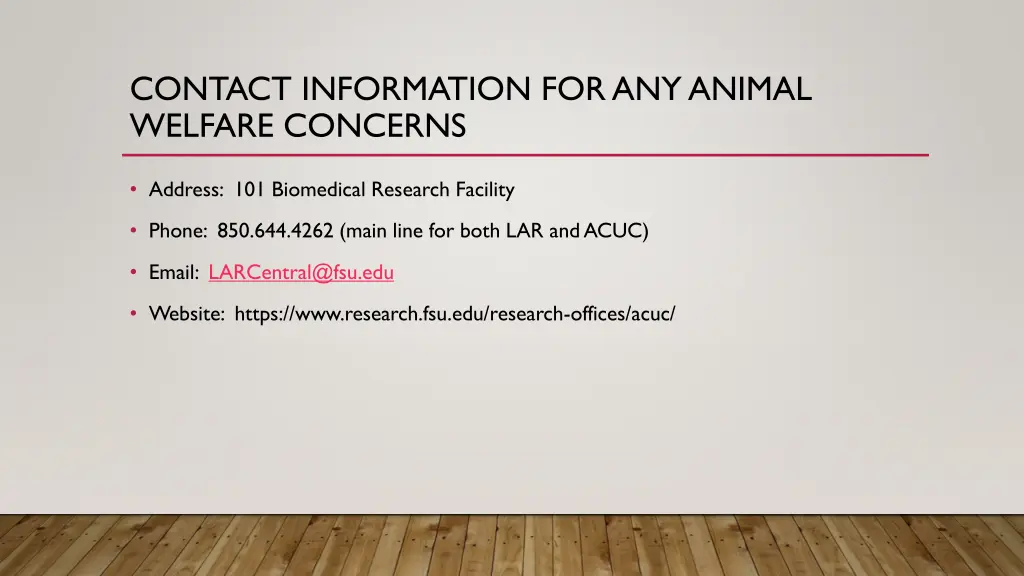 contact information for any animal welfare
