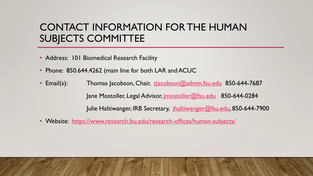 contact information for the human subjects