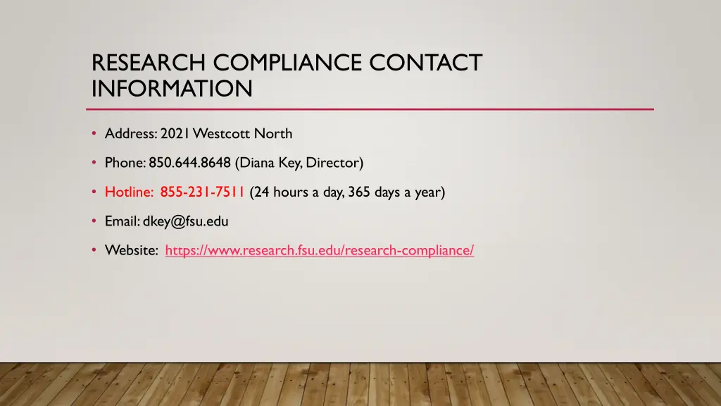 research compliance contact information