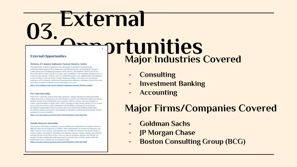external opportunities major industries covered