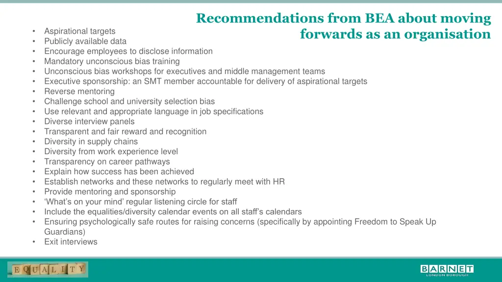 recommendations from bea about moving forwards