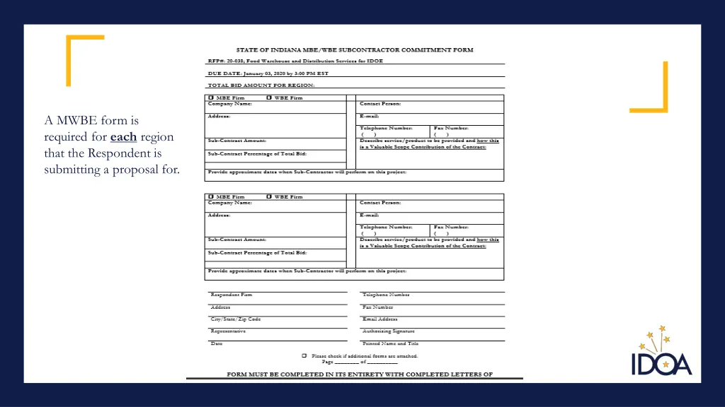 a mwbe form is required for each region that