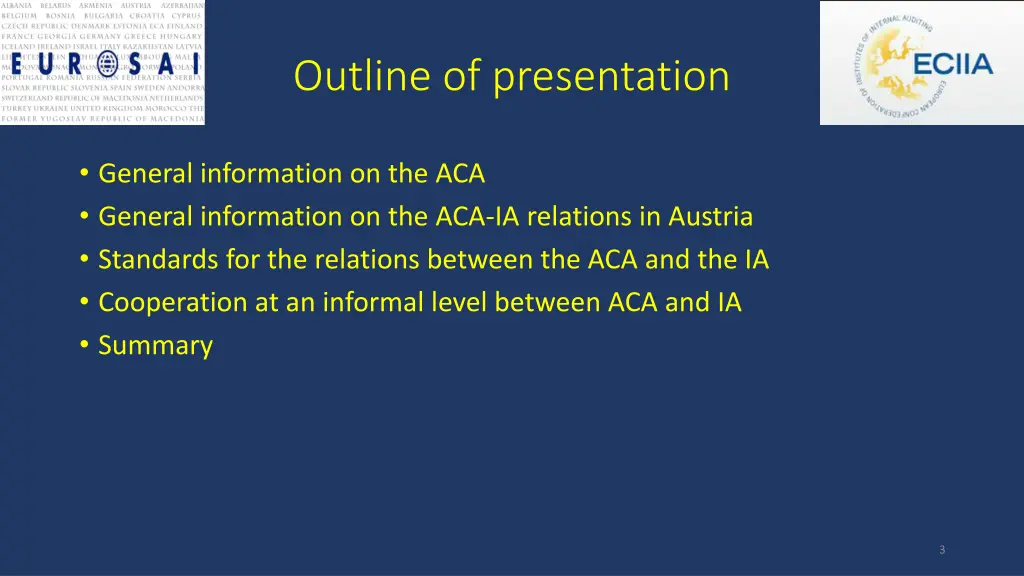outline of presentation