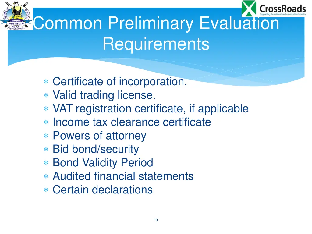 common preliminary evaluation requirements